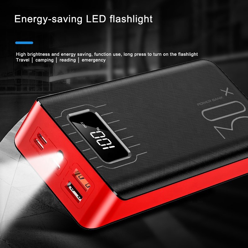 Batterie Externe 20 000 mAh – Double USB + Lampe LED Intégrée
