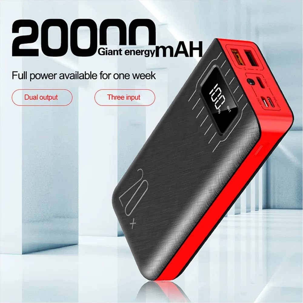 Batterie Externe 20 000 mAh – Double USB + Lampe LED Intégrée